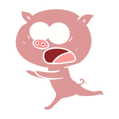 flat color style cartoon pig running