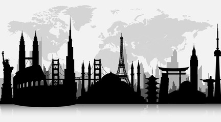 Silhouettes of famous world landmarks
- 226678021