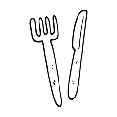 line drawing cartoon knife and fork
