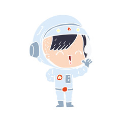 flat color style cartoon happy astronaut girl waving