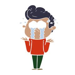 flat color style cartoon crying man