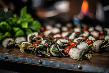 Caprese Skewer with blurred flames