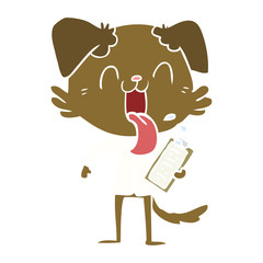 flat color style cartoon panting dog with clipboard