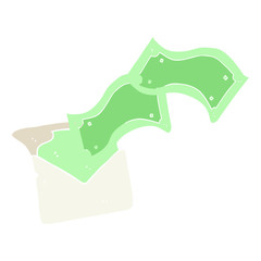 flat color illustration of a cartoon envelope full of money