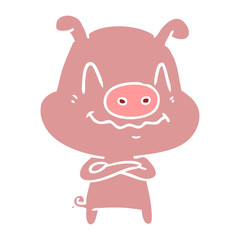 nervous flat color style cartoon pig