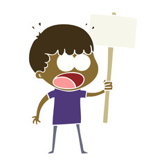 flat color style cartoon shocked man with placard