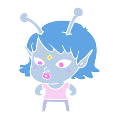 Fototapeta premium pretty flat color style cartoon alien girl