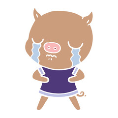 flat color style cartoon pig crying