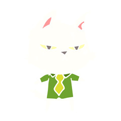tough flat color style cartoon cat in shirt and tie