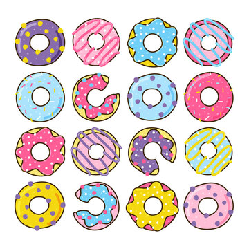 Set of color donuts isolated on white