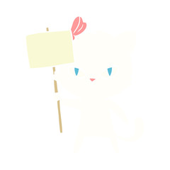 cute flat color style cartoon cat with protest sign