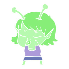 cute alien girl flat color style cartoon