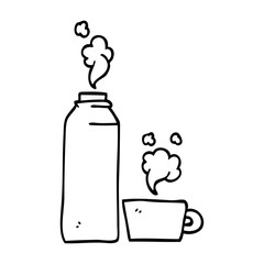 line drawing cartoon hot drinks flask