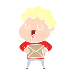 laughing flat color style cartoon man with parcel