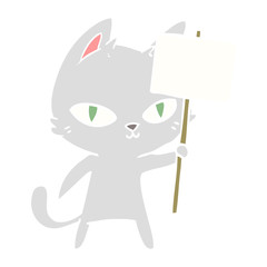 flat color style cartoon cat waving sign