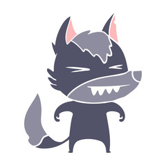 angry wolf flat color style cartoon