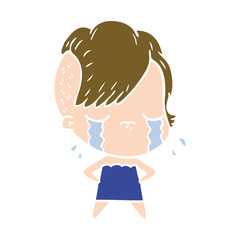 flat color style cartoon crying girl