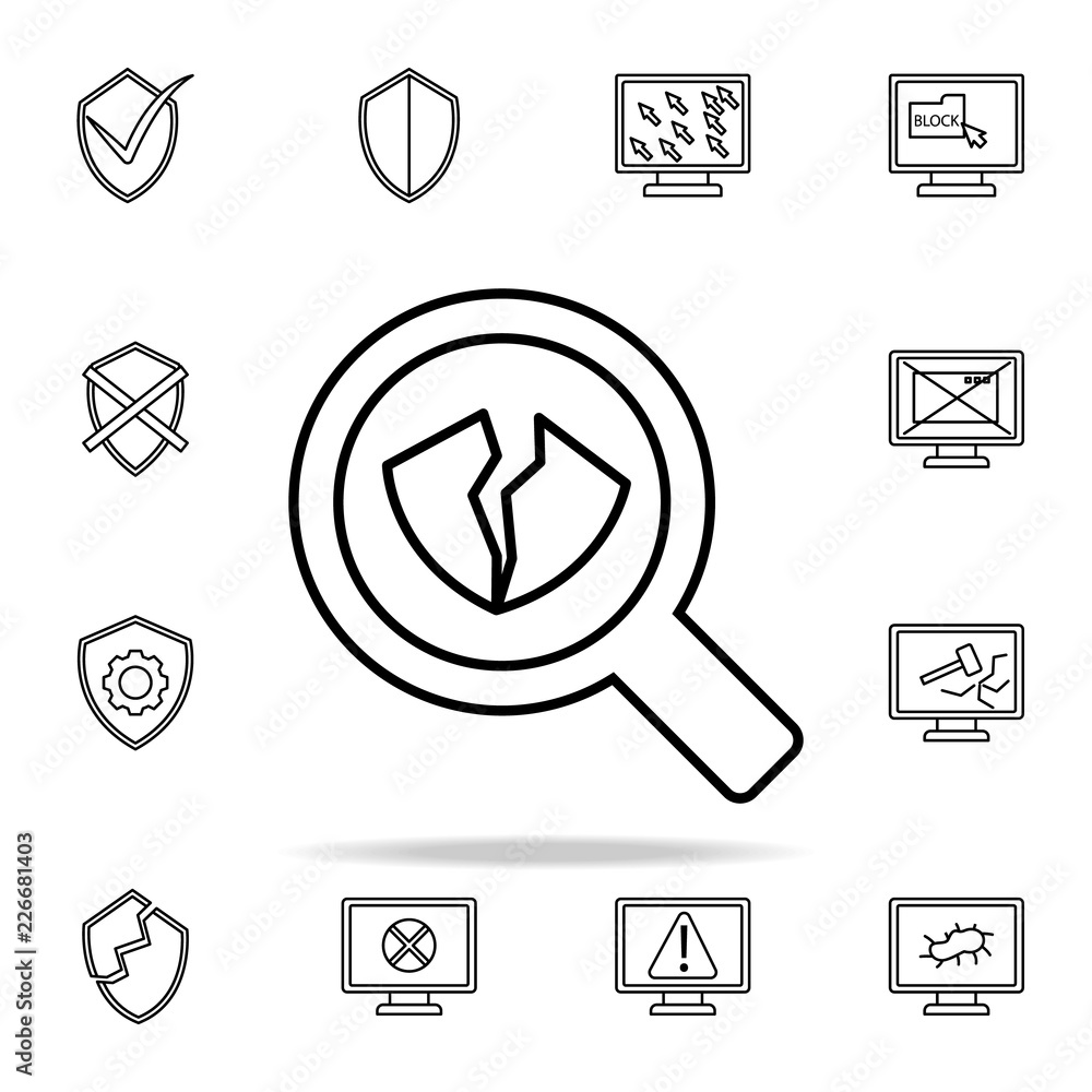 Poster loop broken shield icon. virus antivirus icons universal set for web and mobile