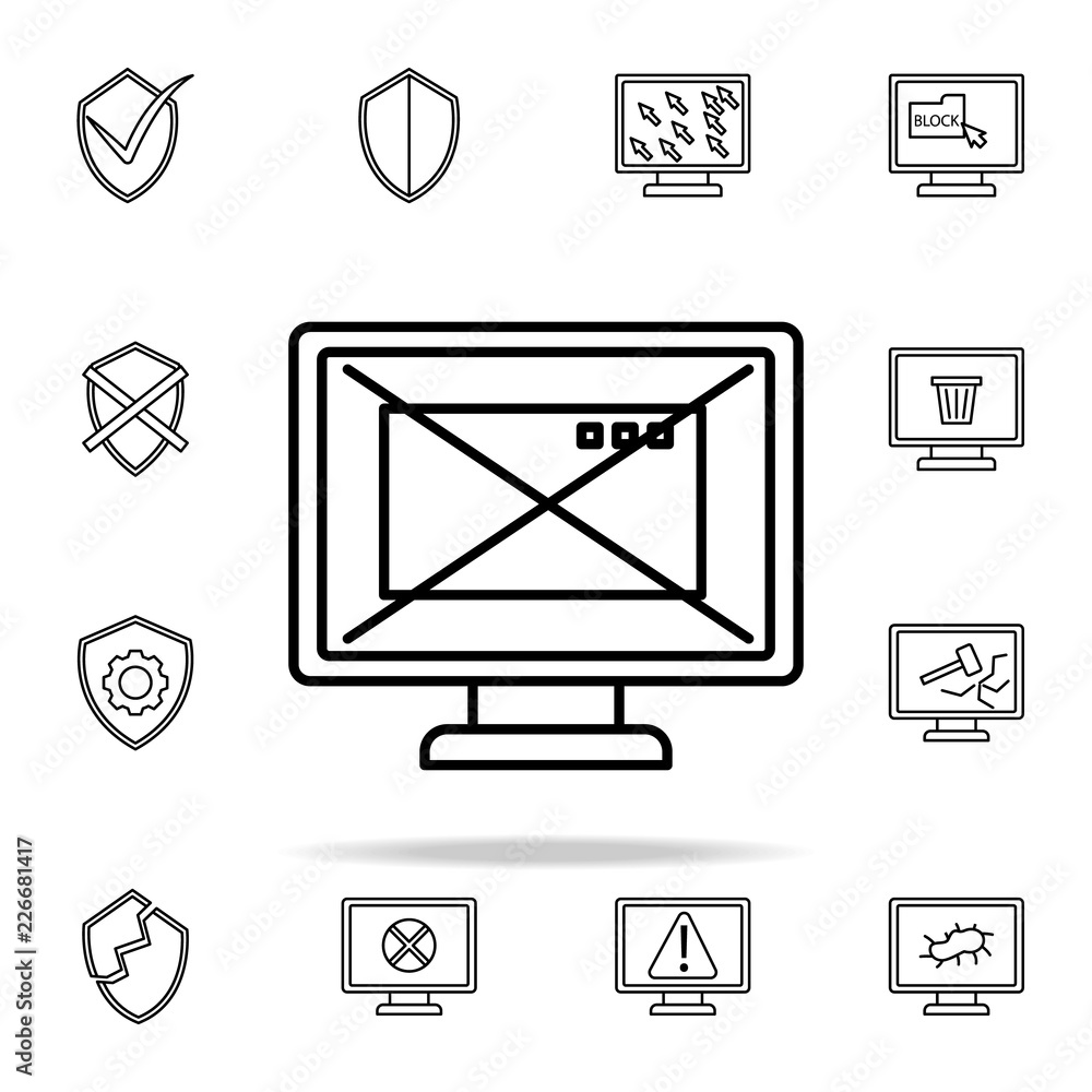 Poster closing the browser in the monitor icon. virus antivirus icons universal set for web and mobile