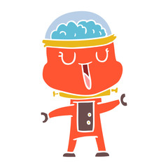 happy flat color style cartoon robot waving