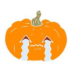 flat color style cartoon crying halloween pumpkin