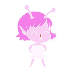flat color style cartoon alien girl laughing