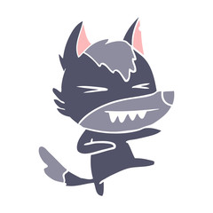 angry wolf flat color style cartoon