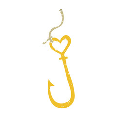 flat color illustration of a cartoon love heart fish hook