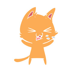 flat color style cartoon cat hissing