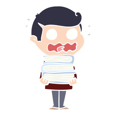 flat color style cartoon man with books totally stressed out
