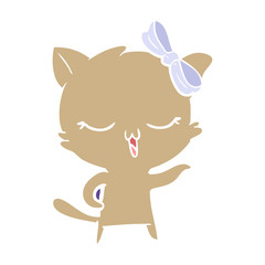 flat color style cartoon cat with bow on head