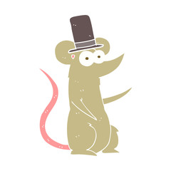 flat color illustration of a cartoon mouse wearing top hat