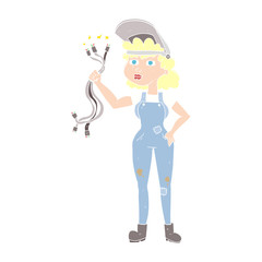 flat color illustration of a cartoon electrician woman