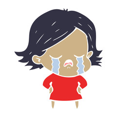 flat color style cartoon girl crying