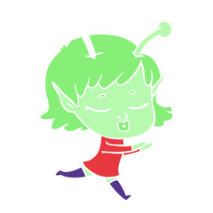 flat color style cartoon alien girl