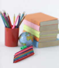 Fototapeta premium felt pens and school supplies on white background .photo with co