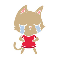 crying flat color style cartoon cat
