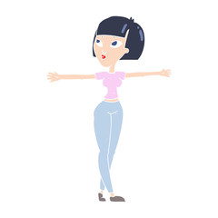 flat color illustration of a cartoon woman spreading arms