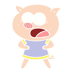 flat color style cartoon pig shouting