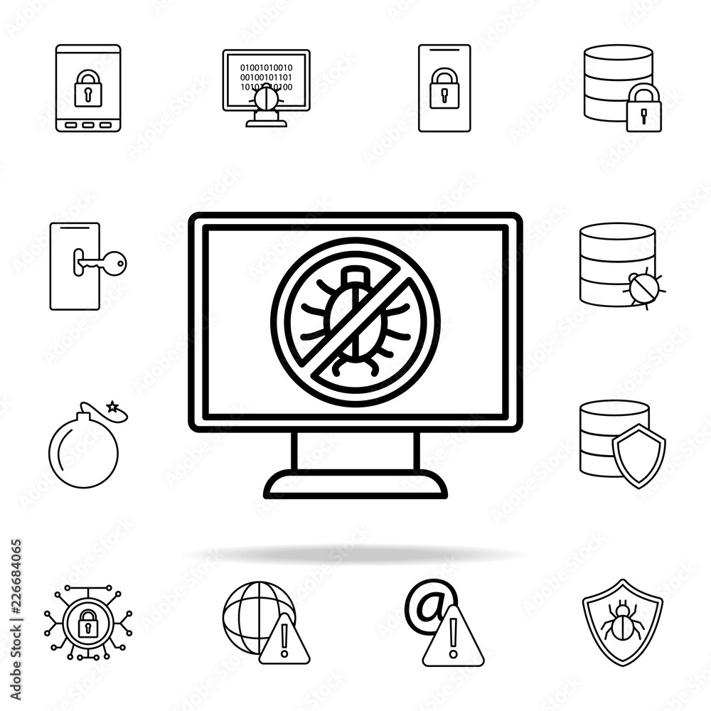 Poster no bug in monitor icon. virus antivirus icons universal set for web and mobile