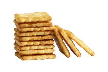 stack of square crackers isolated on white background.