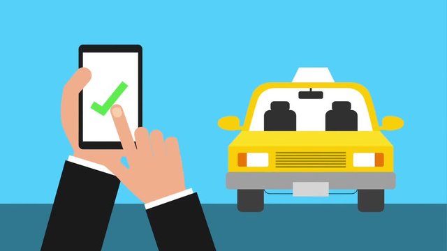 hand with mobile service taxi app checkmark