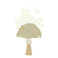 flat color style cartoon mushroom with spore cloud