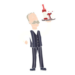 flat color illustration of a cartoon waiter