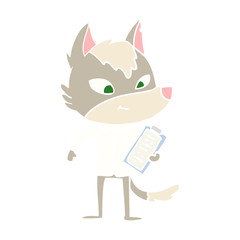 friendly flat color style cartoon wolf manager