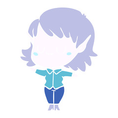 happy flat color style cartoon elf girl