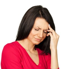 Sick Woman with Head Resting on Hand - Isolated