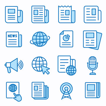 News Flat Line Icon Set. Vector Illustration. Editable Stroke.