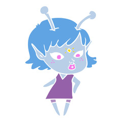 pretty flat color style cartoon alien girl