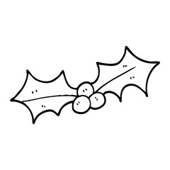 line drawing cartoon xmas holly